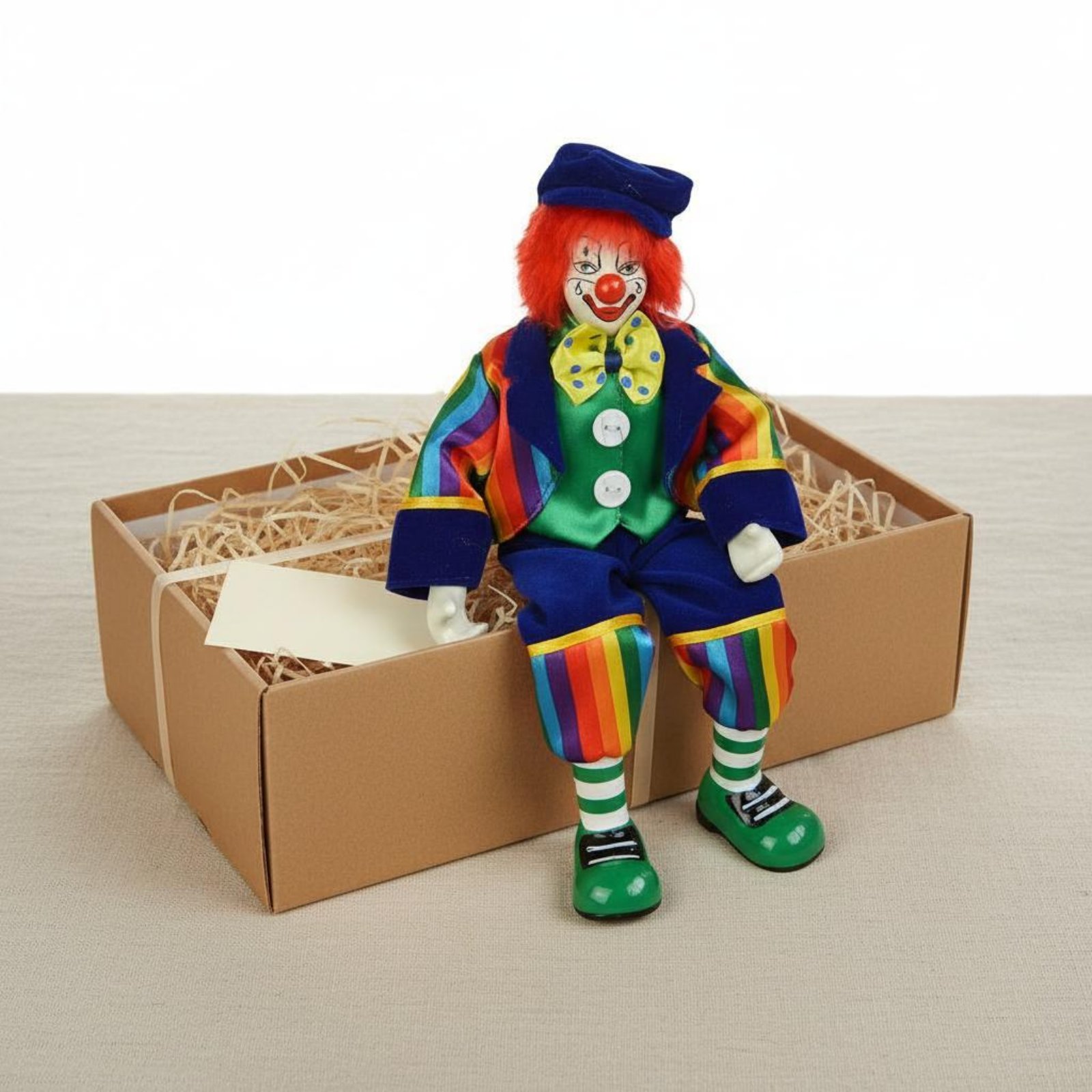Vintage Collectible Dolls - Dangling Leg Clown Doll Handmade Porcelain