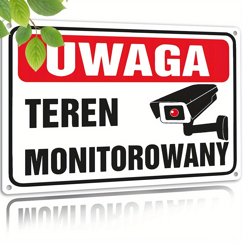 Vintage Item - 2D Flat,Vintage Metal Sign,Polish Surveillance Sign